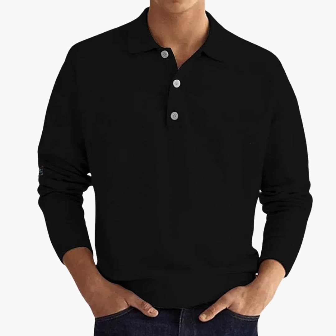 Polo homme à manches longues avec patte de boutonnage