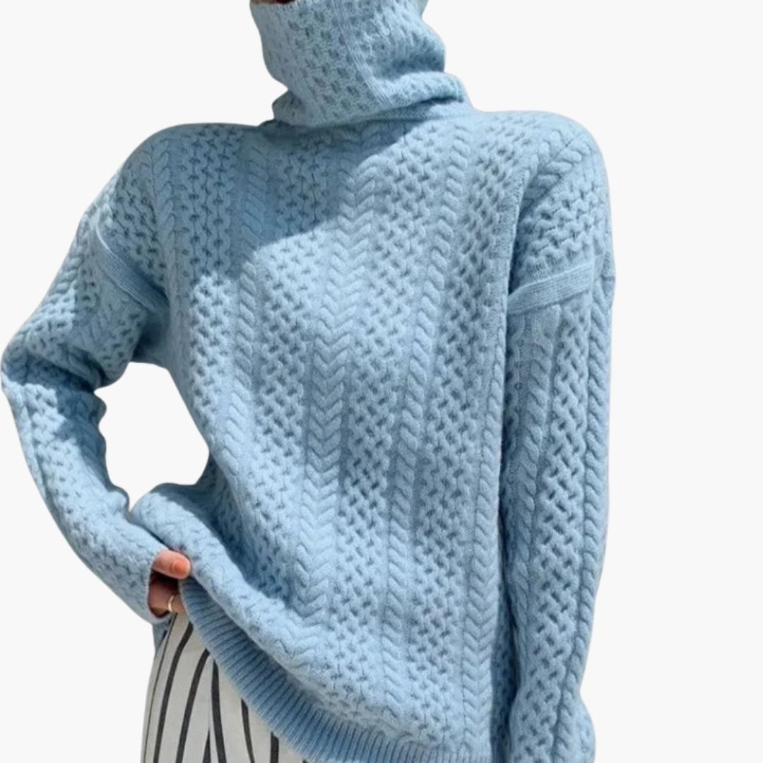 Camisola de gola alta para mulher com bainha torcidada e canelada