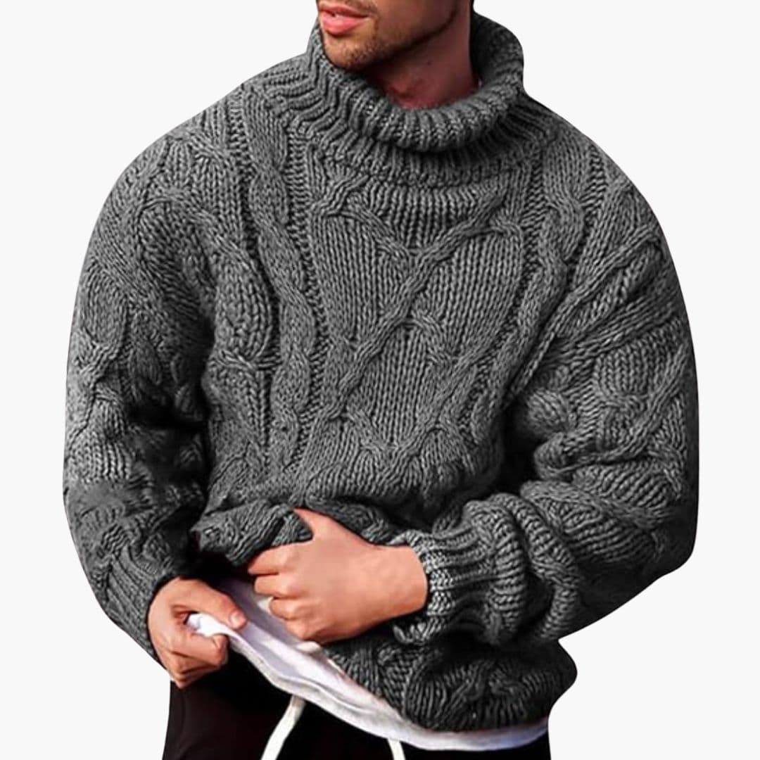 Pull Col Roulé Homme Motif Torsadé