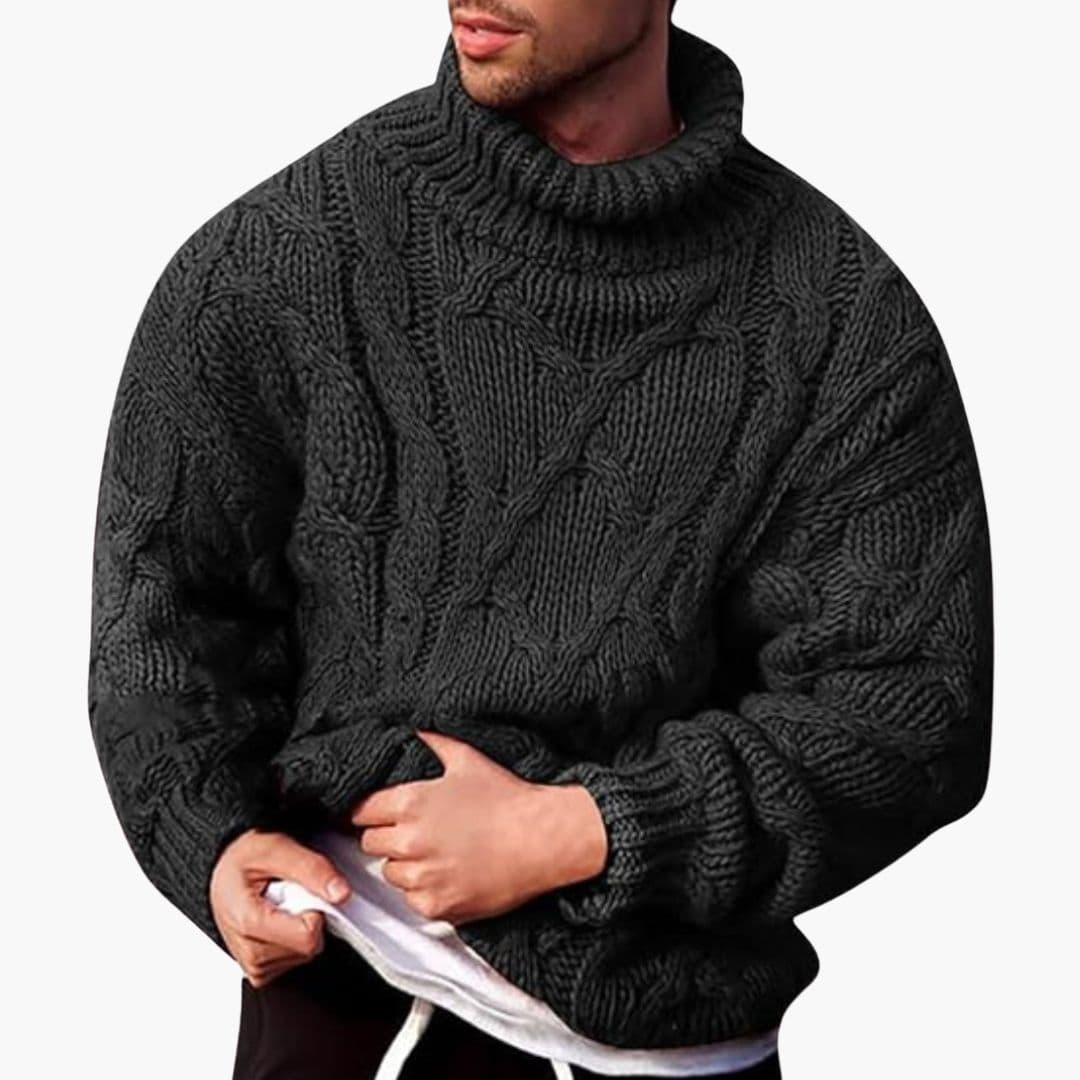 Pull Col Roulé Homme Motif Torsadé