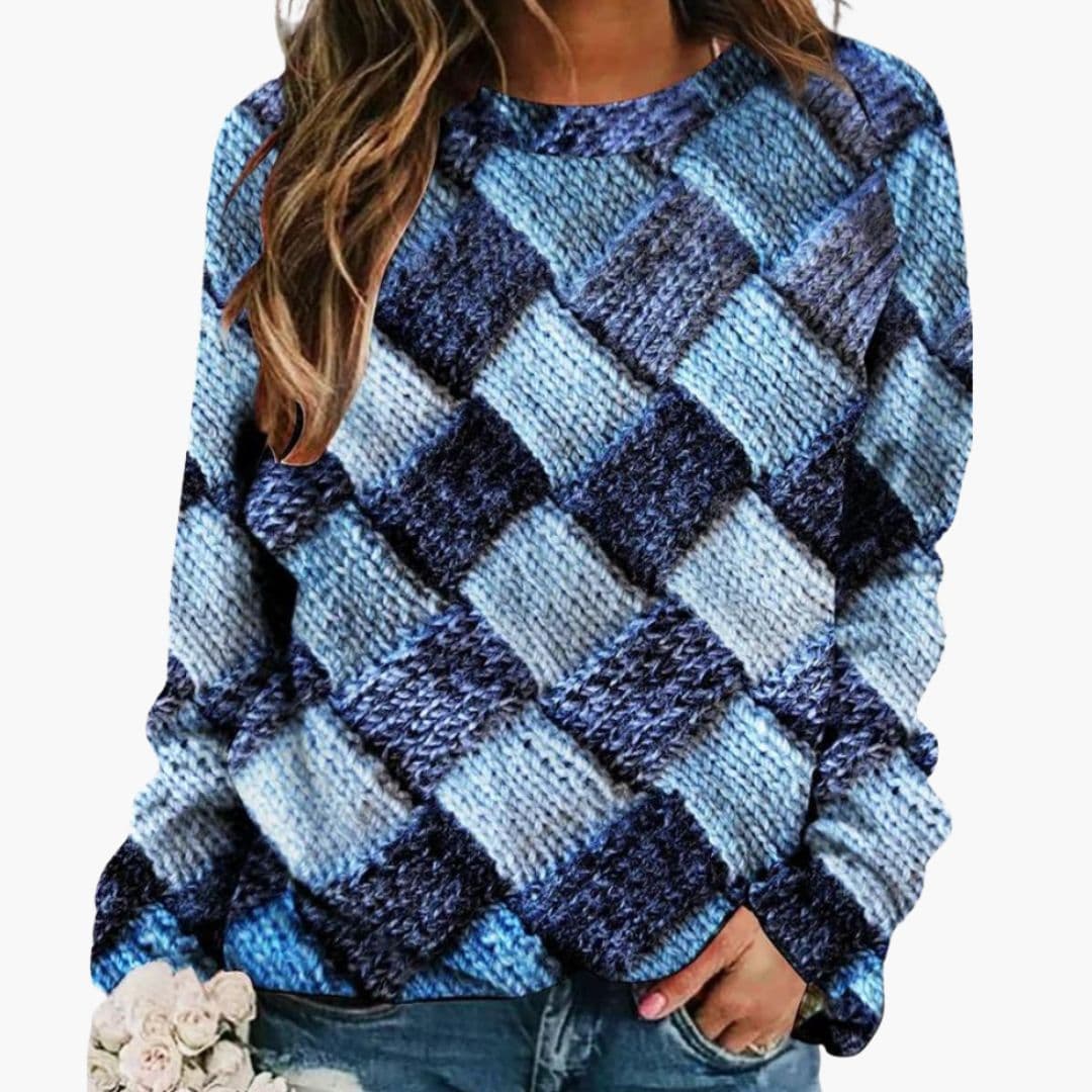 Pull Femme Col Rond avec Motif Tissé Multicolore
