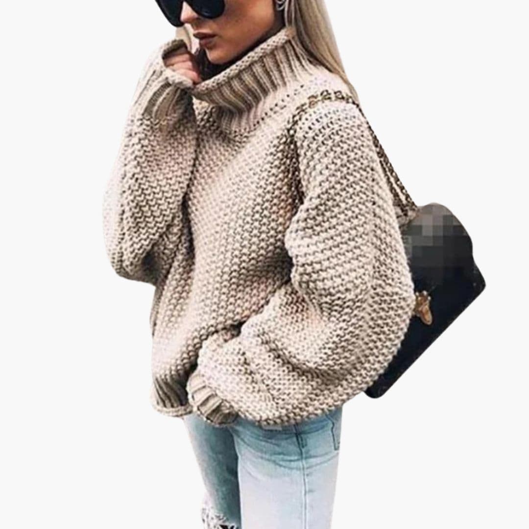Pull Femme Col Roulé en Maille Surface Texturée