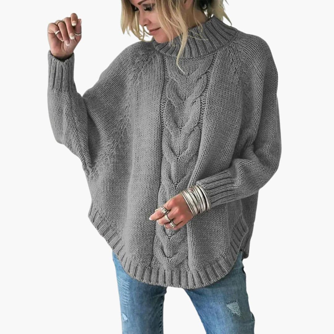 Maglione Donna Larga in Maglia con Collo Alto e Motivo Intrecciato