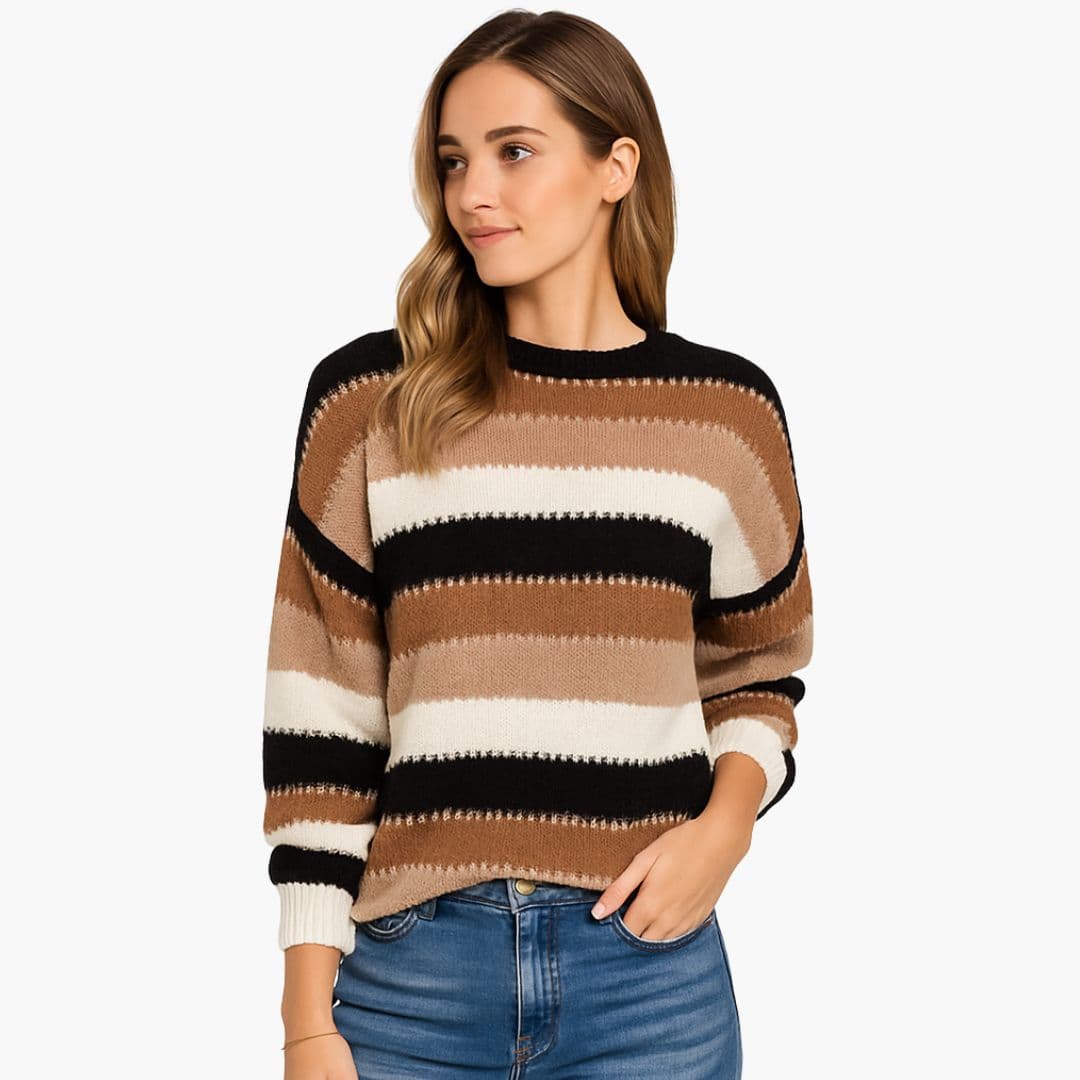 Pull Mujer Punto Bloques de Color Cuello Redondo