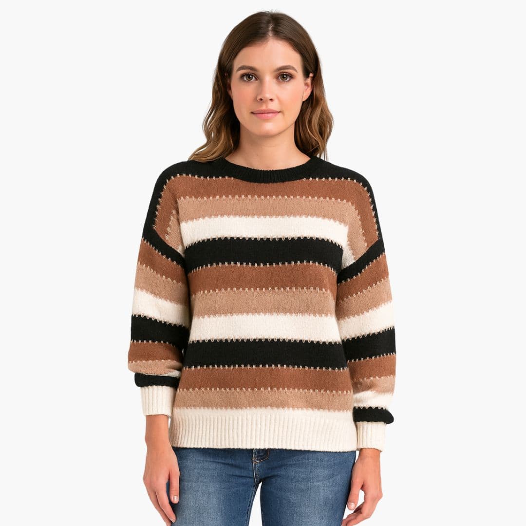 Pull Mujer Punto Bloques de Color Cuello Redondo