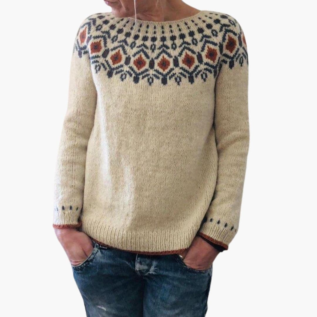 Damenpullover aus dickem Strick mit geometrischem Muster