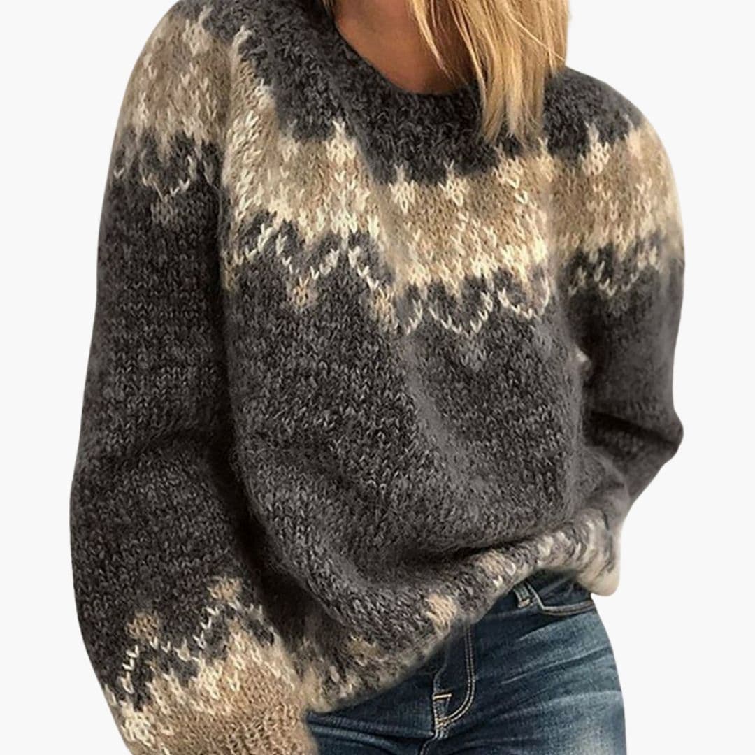 Pull Femme Maille Épaisse à Motif Nordique