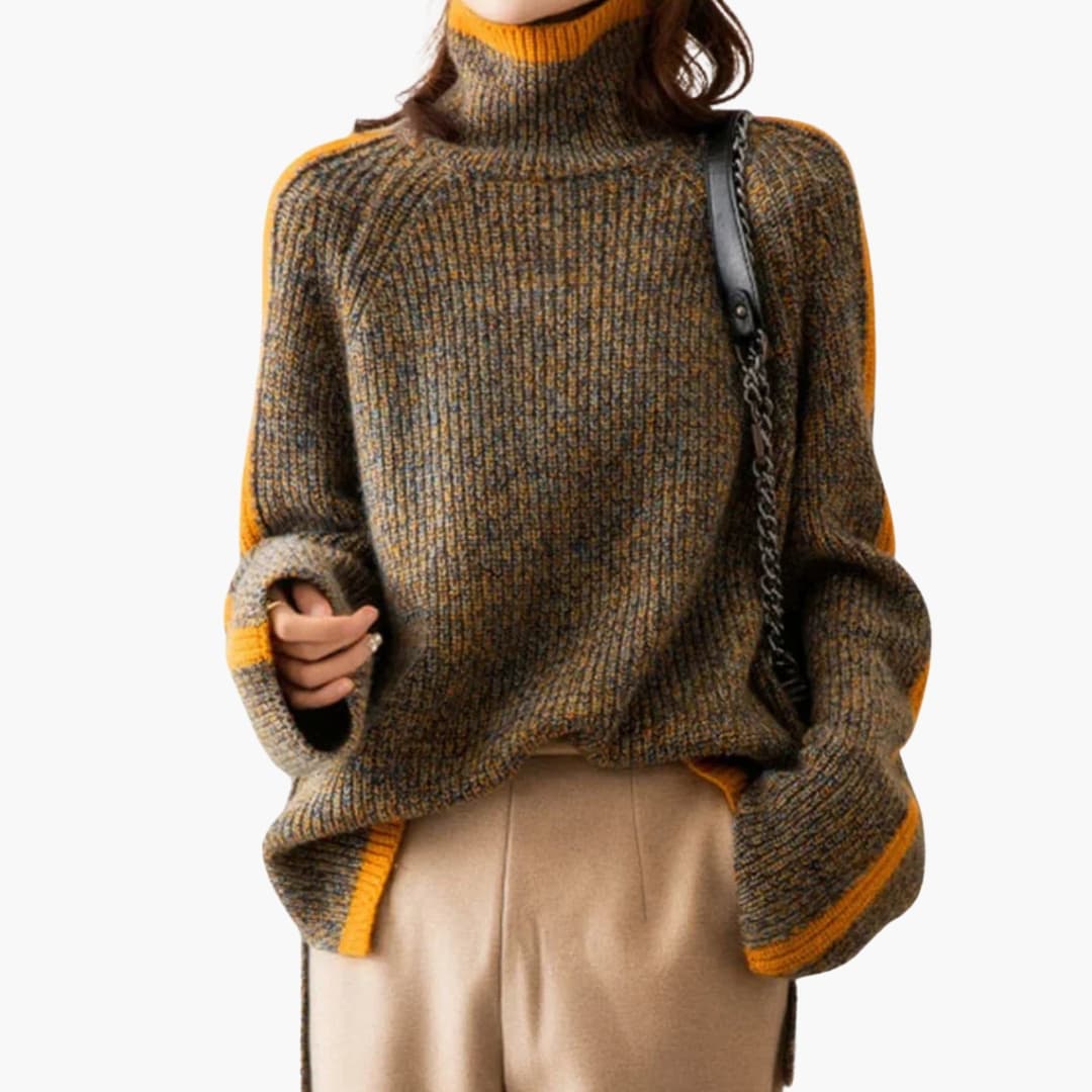 Pull Femme à Col Roulé et Manches Longues Côtelées