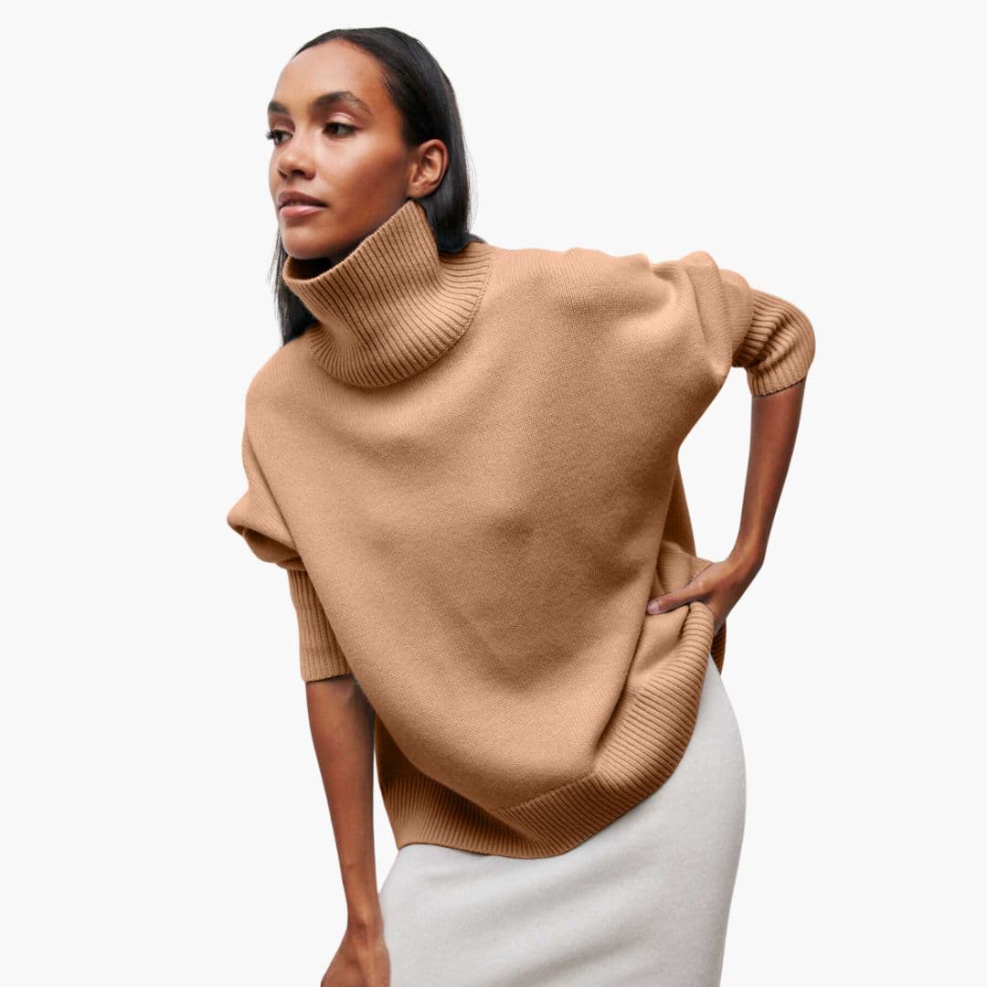 Damenpullover aus Strick mit Stehkragen und geripptem Saum