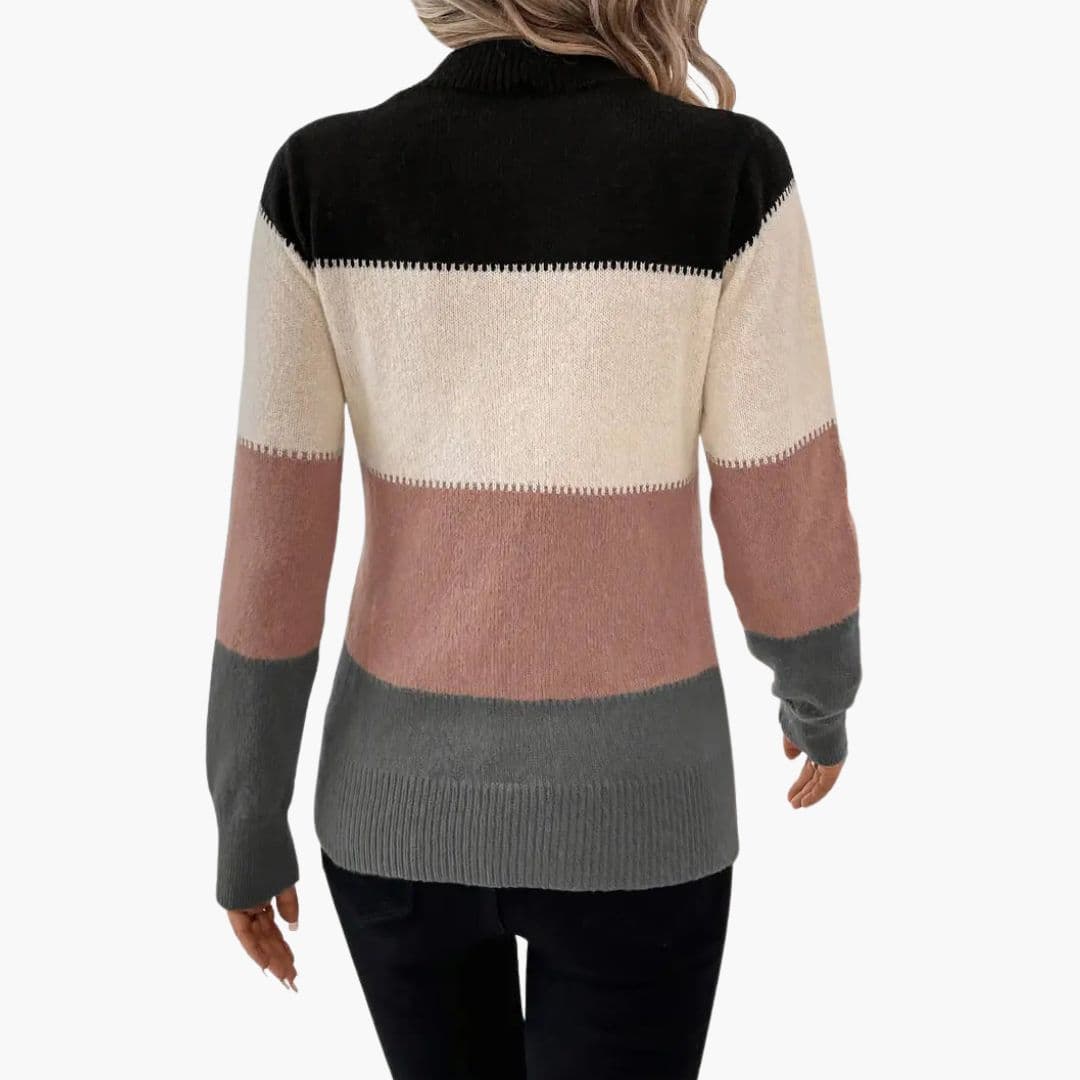 Damenpullover aus Strick mit Colorblock und gerippten Abschlüssen