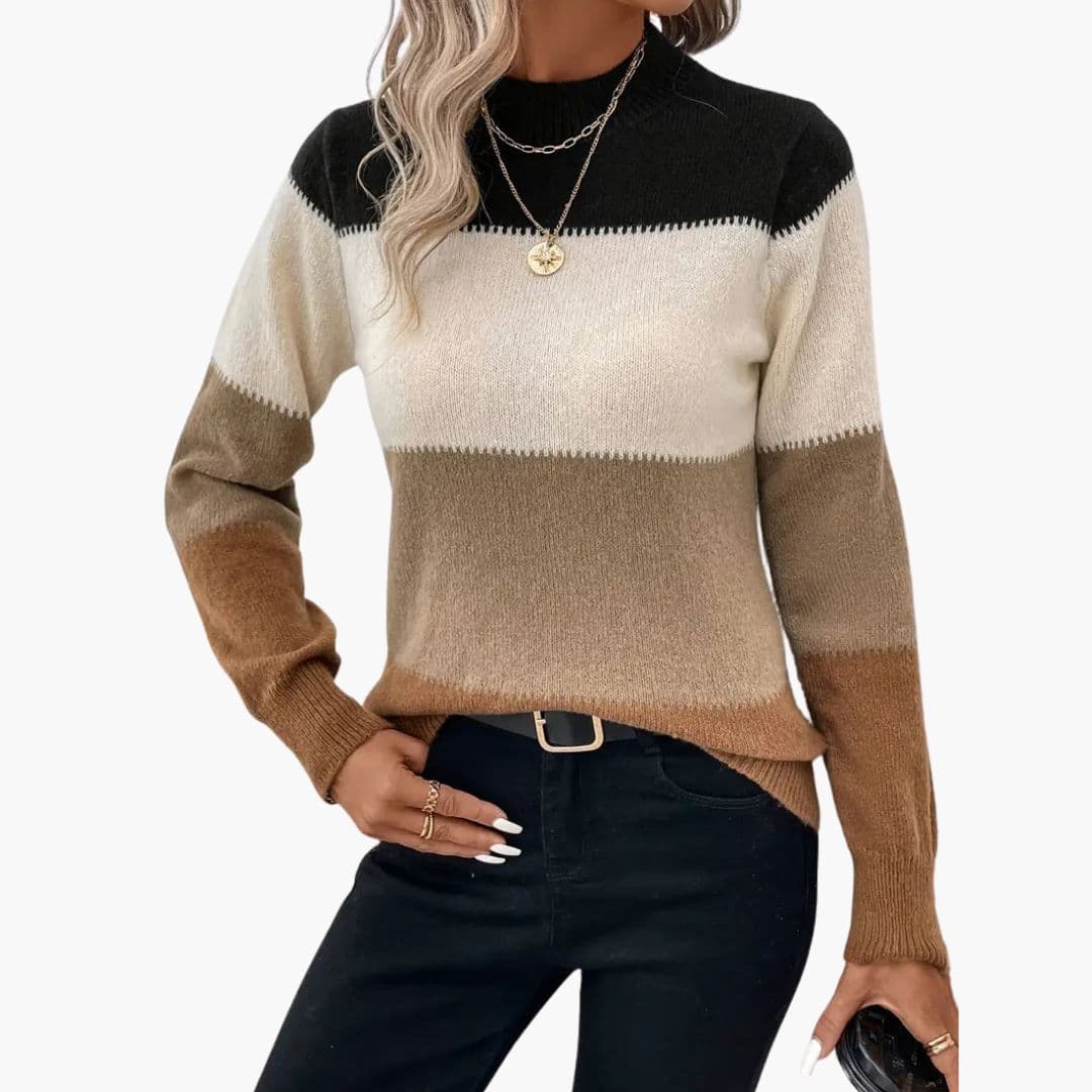 Damenpullover aus Strick mit Colorblock und gerippten Abschlüssen