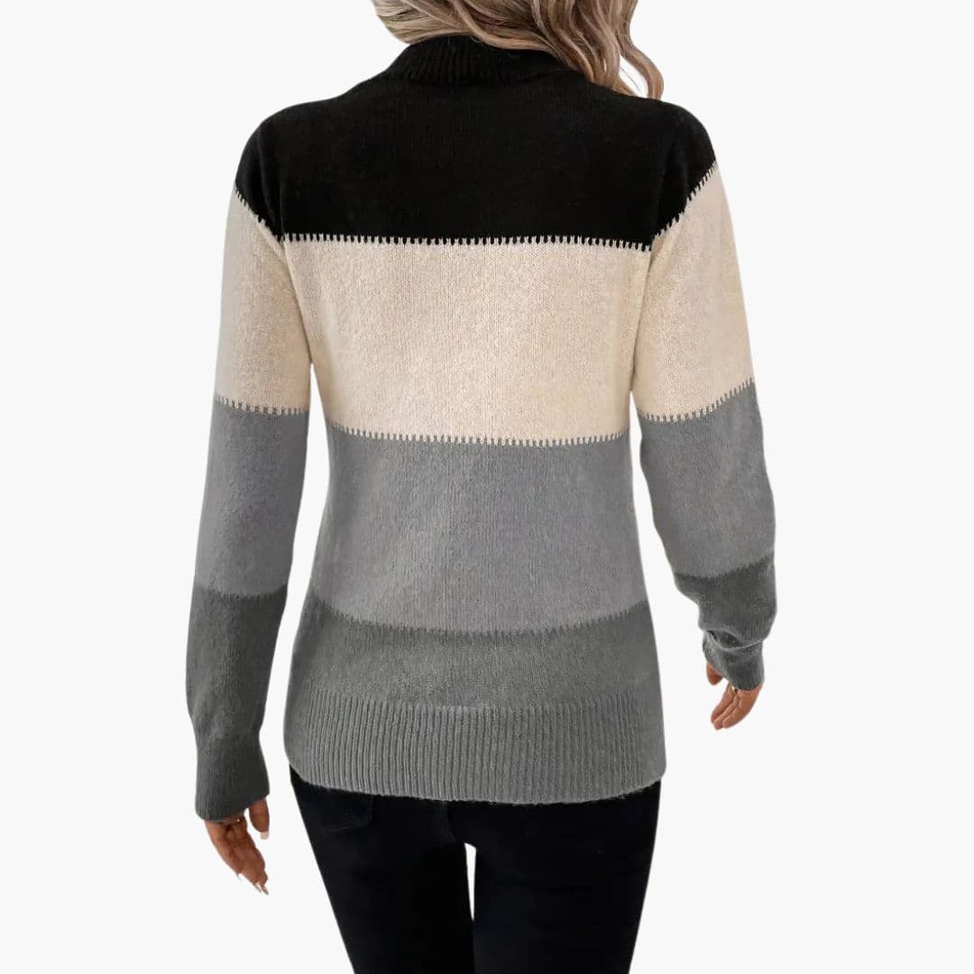 Damenpullover aus Strick mit Colorblock und gerippten Abschlüssen
