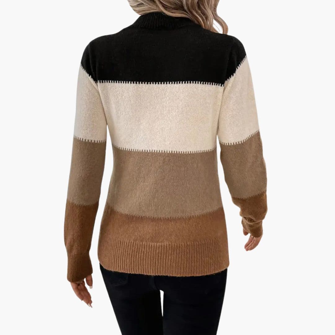Damenpullover aus Strick mit Colorblock und gerippten Abschlüssen