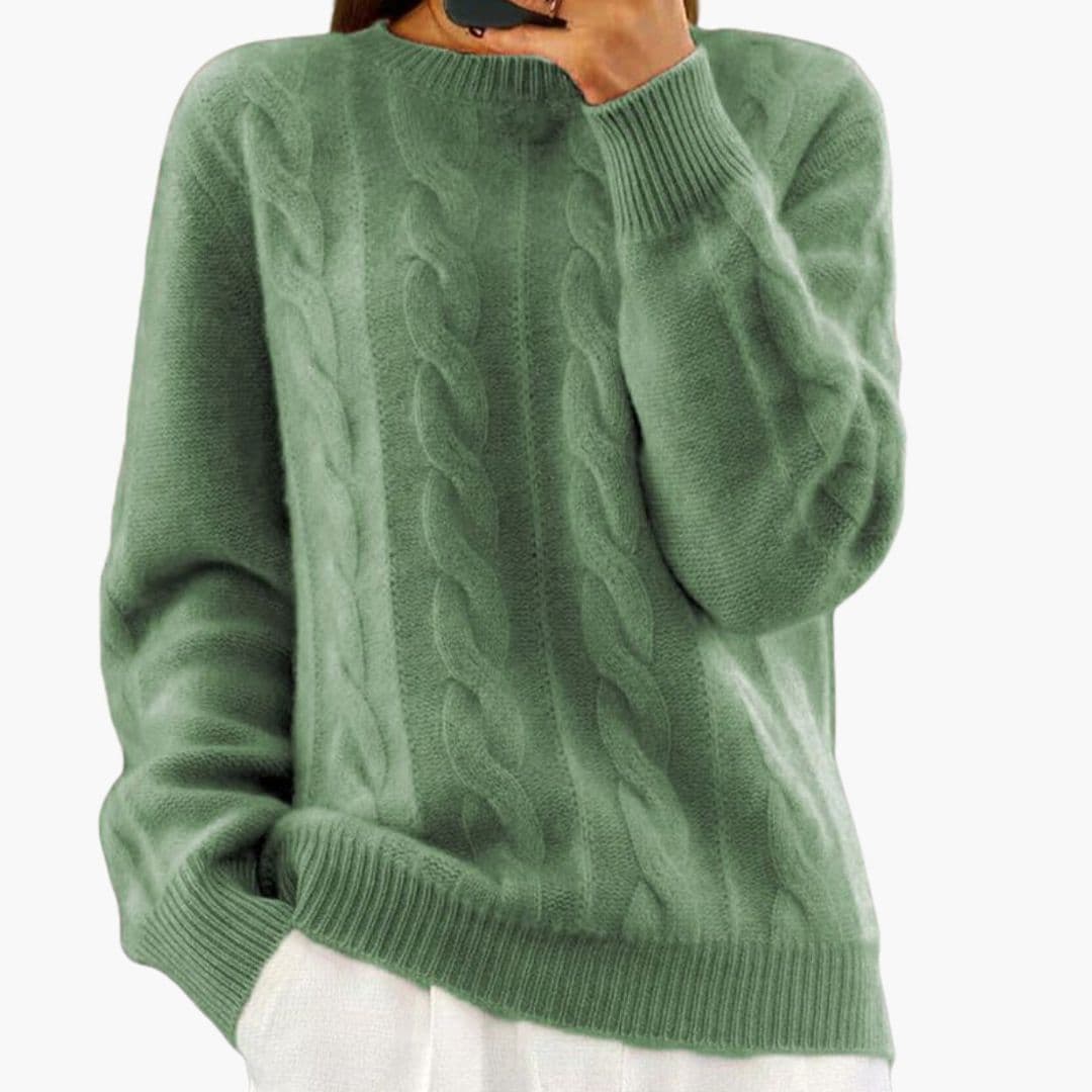 Pull Femme en Maille Torsadée Pour avec Col Rond