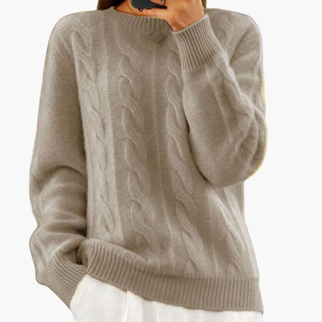 Pull Femme en Maille Torsadée Pour avec Col Rond