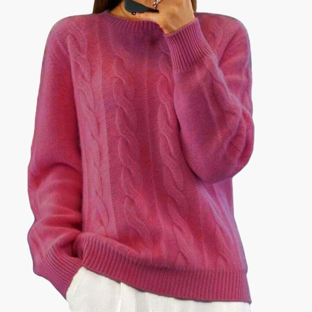 Pull Femme en Maille Torsadée Pour avec Col Rond