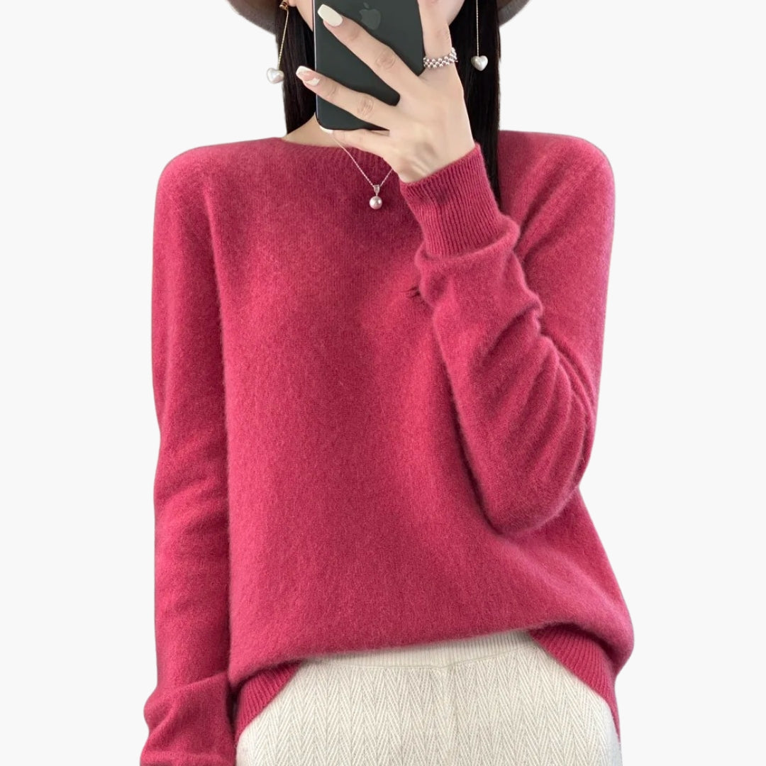 Pull Femme en Maille à Col Rond avec Poignets Côtelés