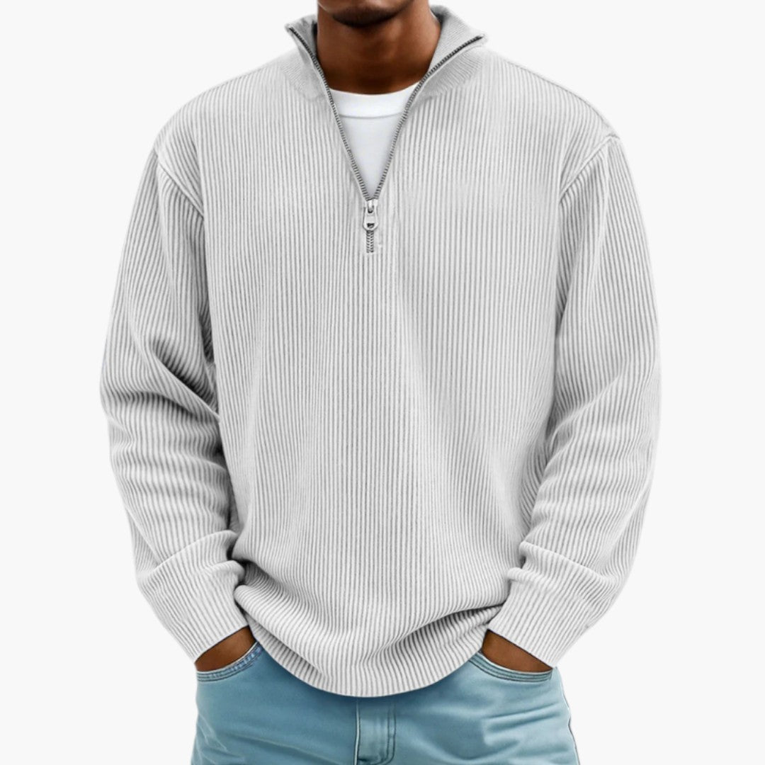 Men's Sweater with Zip Collar and Ribbed Texture