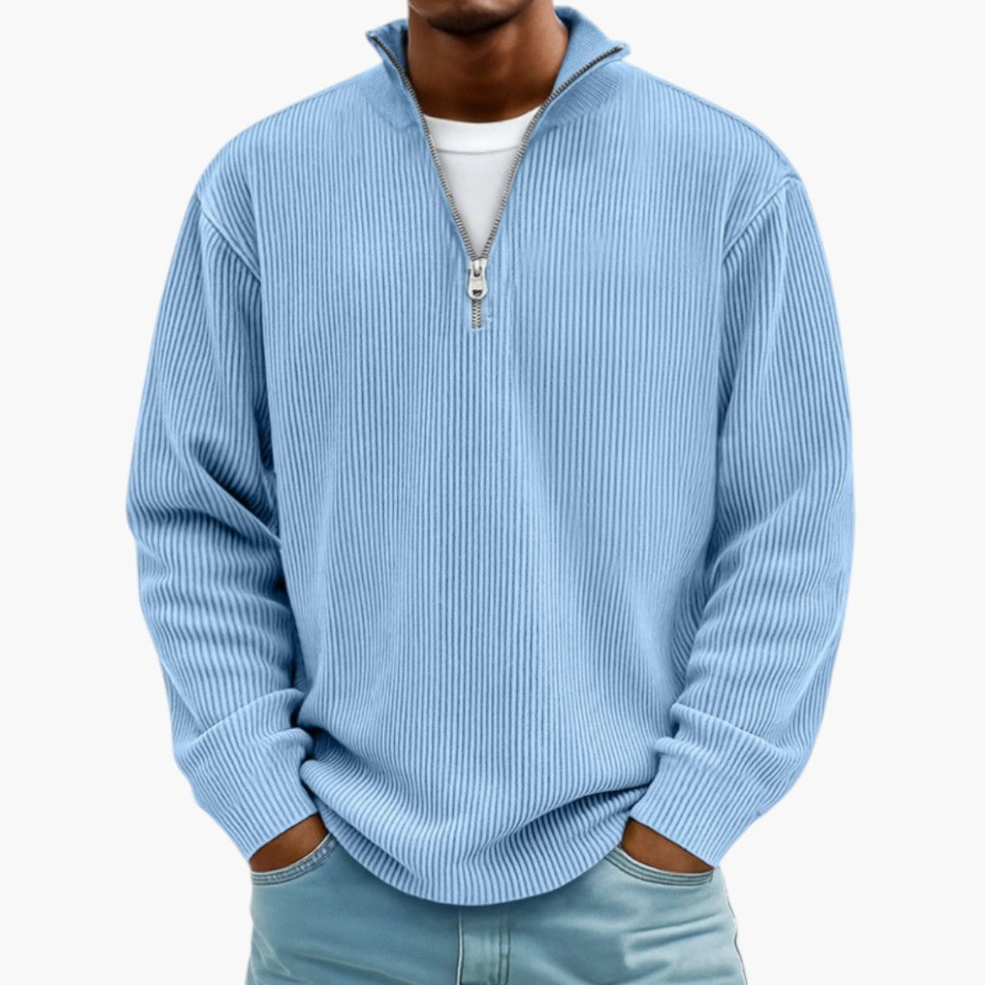Pull Homme avec Col Zippé et Surface Côtelée