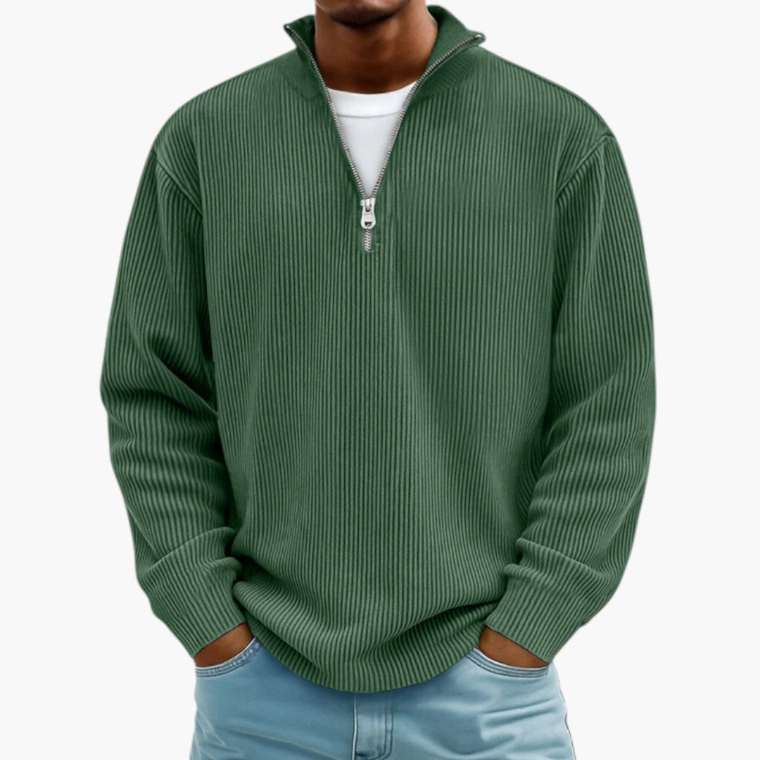Men's Sweater with Zip Collar and Ribbed Texture