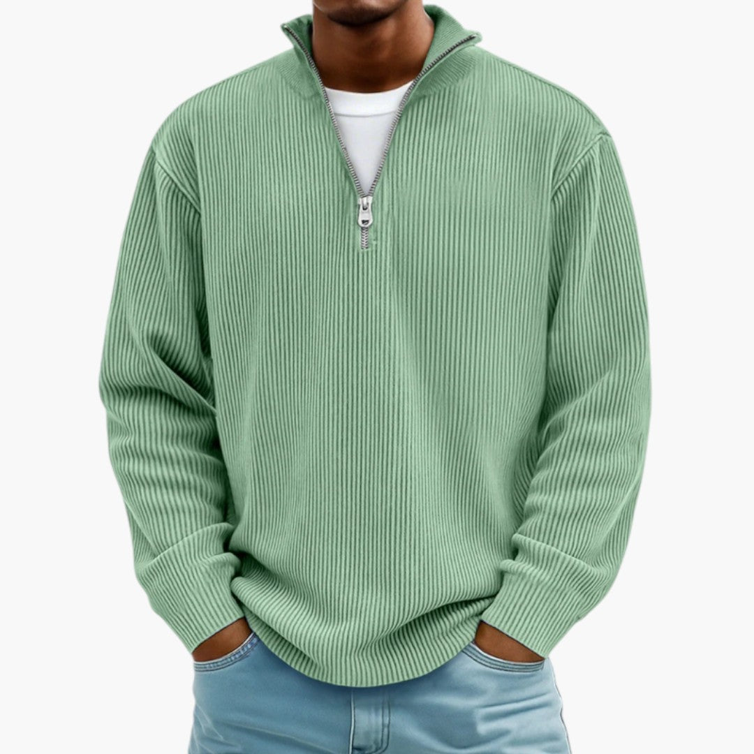 Men's Sweater with Zip Collar and Ribbed Texture