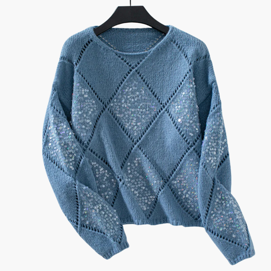 Pull til kvinder med strikket mønster og detaljer i strass