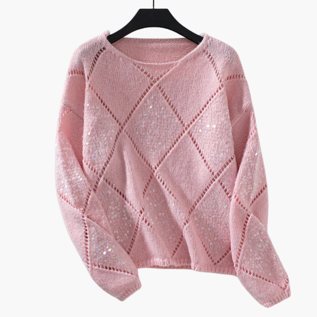 Pull til kvinder med strikket mønster og detaljer i strass