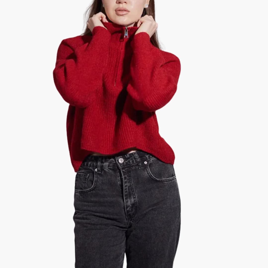 Pull à col montant pour femme avec demi zip sur le devant
