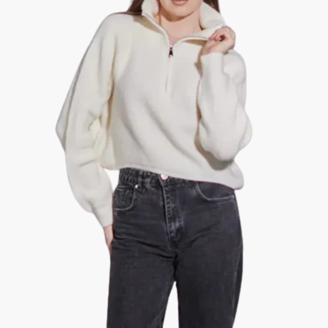 Pull à col montant pour femme avec demi zip sur le devant