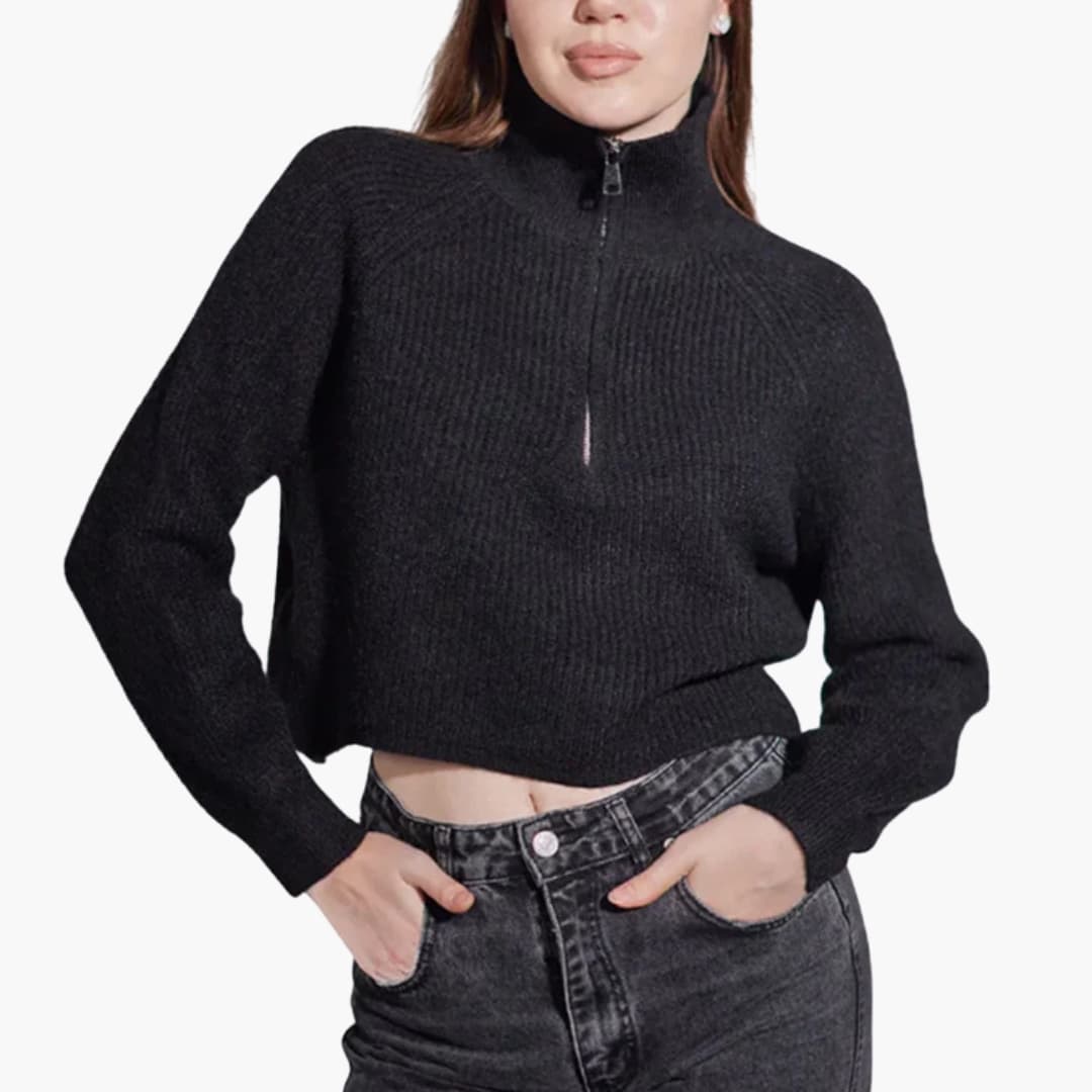 Pull à col montant pour femme avec demi zip sur le devant