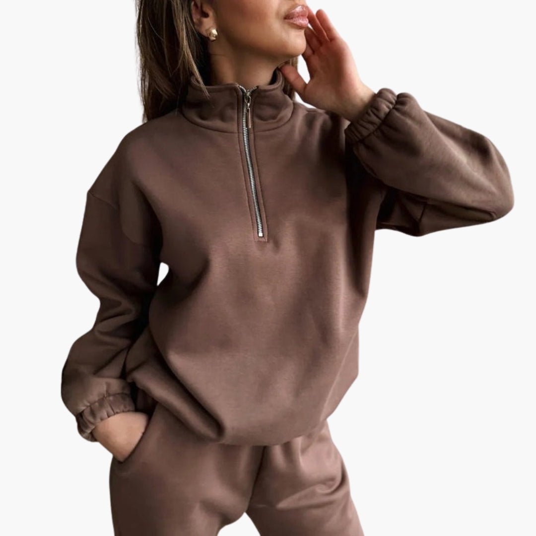 Felpa sportiva donna con collo alto e mezza cerniera