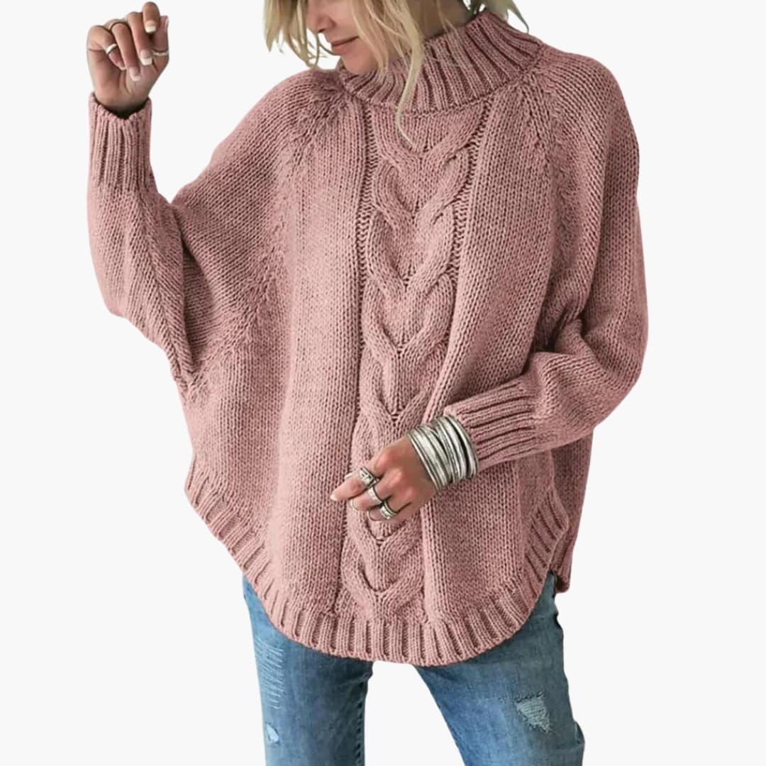 Pull en maille femme à col roulé avec motif torsadé