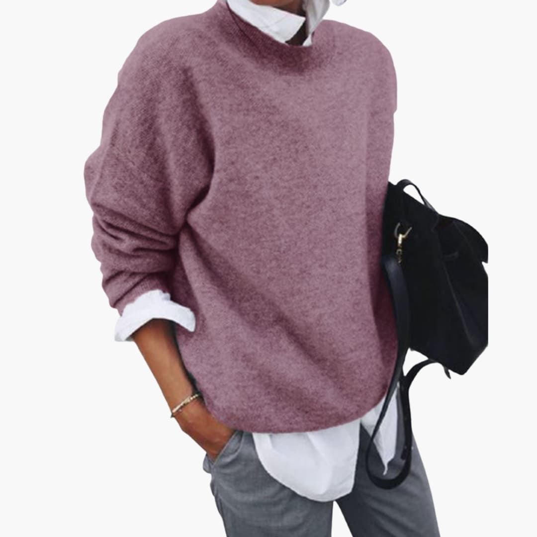 Maglione a maglia donna con collo rotondo e maniche lunghe