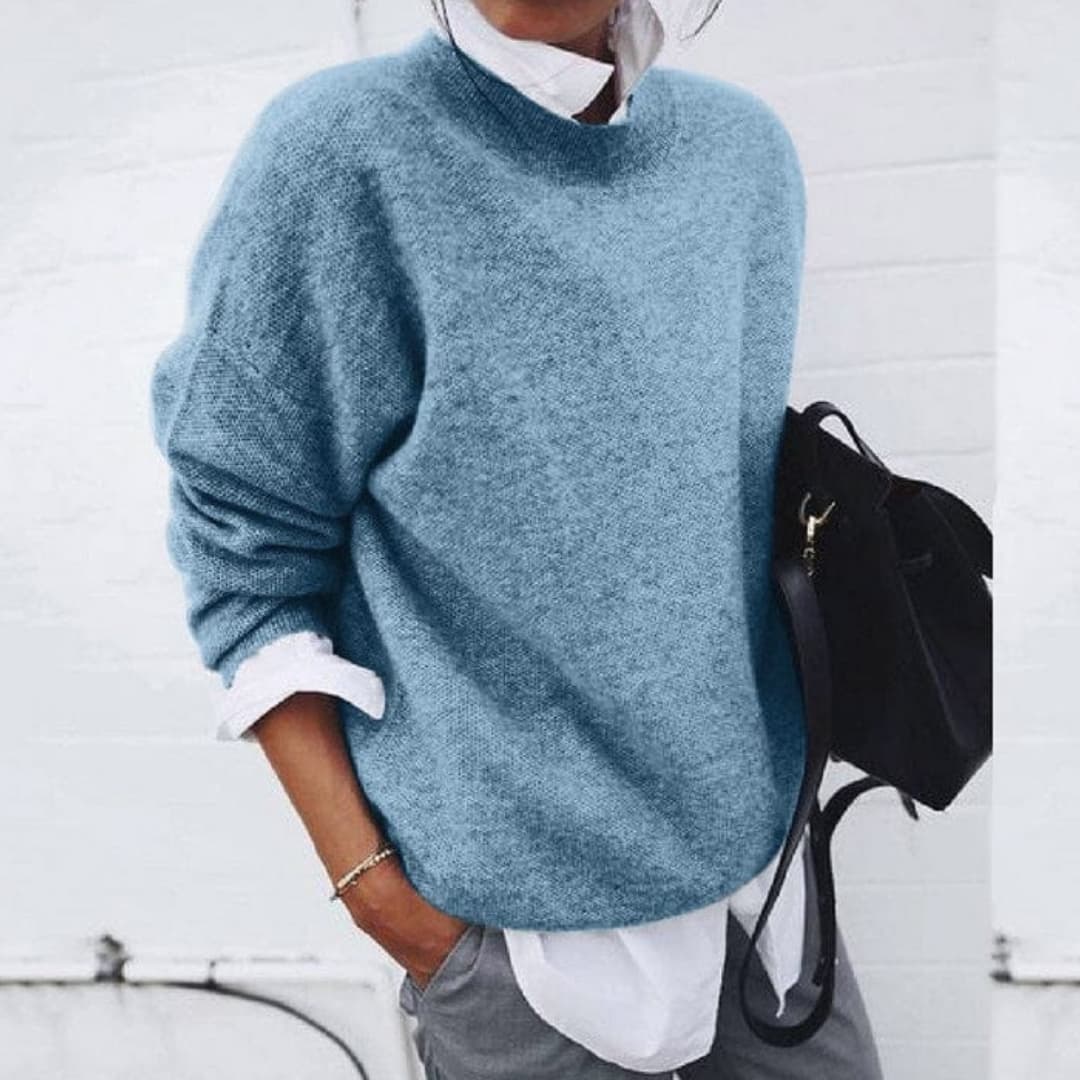 Maglione a maglia donna con collo rotondo e maniche lunghe