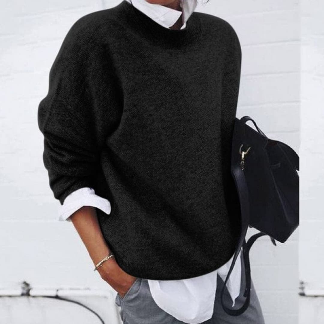Maglione a maglia donna con collo rotondo e maniche lunghe
