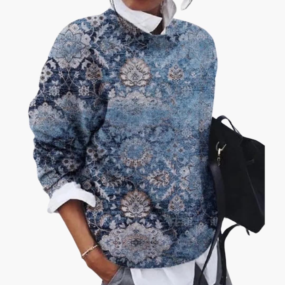 Maglione a maglia donna con collo rotondo e motivo geometrico