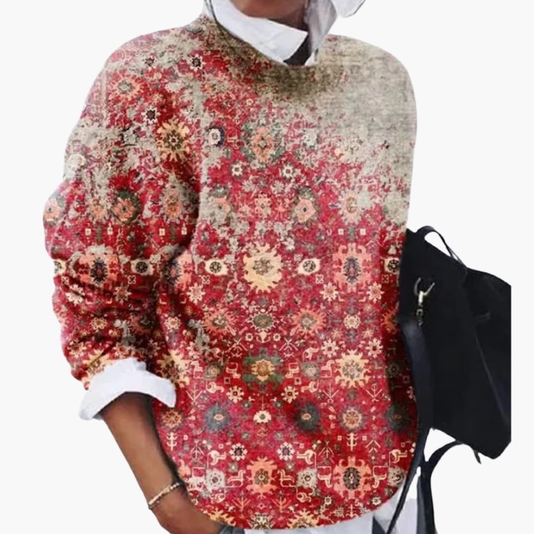 Maglione a maglia donna con collo rotondo e motivo geometrico