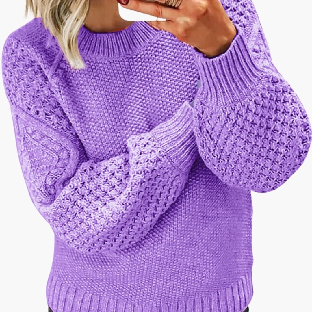 Damen Strickpullover mit strukturierten Ärmeln und Rundhalsausschnitt