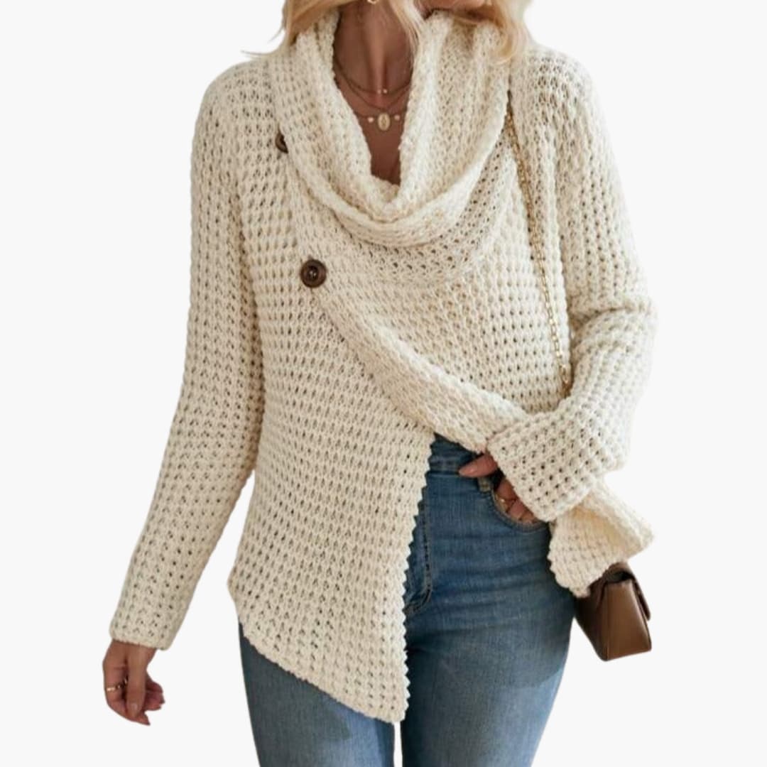 Strickpullover für Damen mit geknöpftem Wasserfallausschnitt