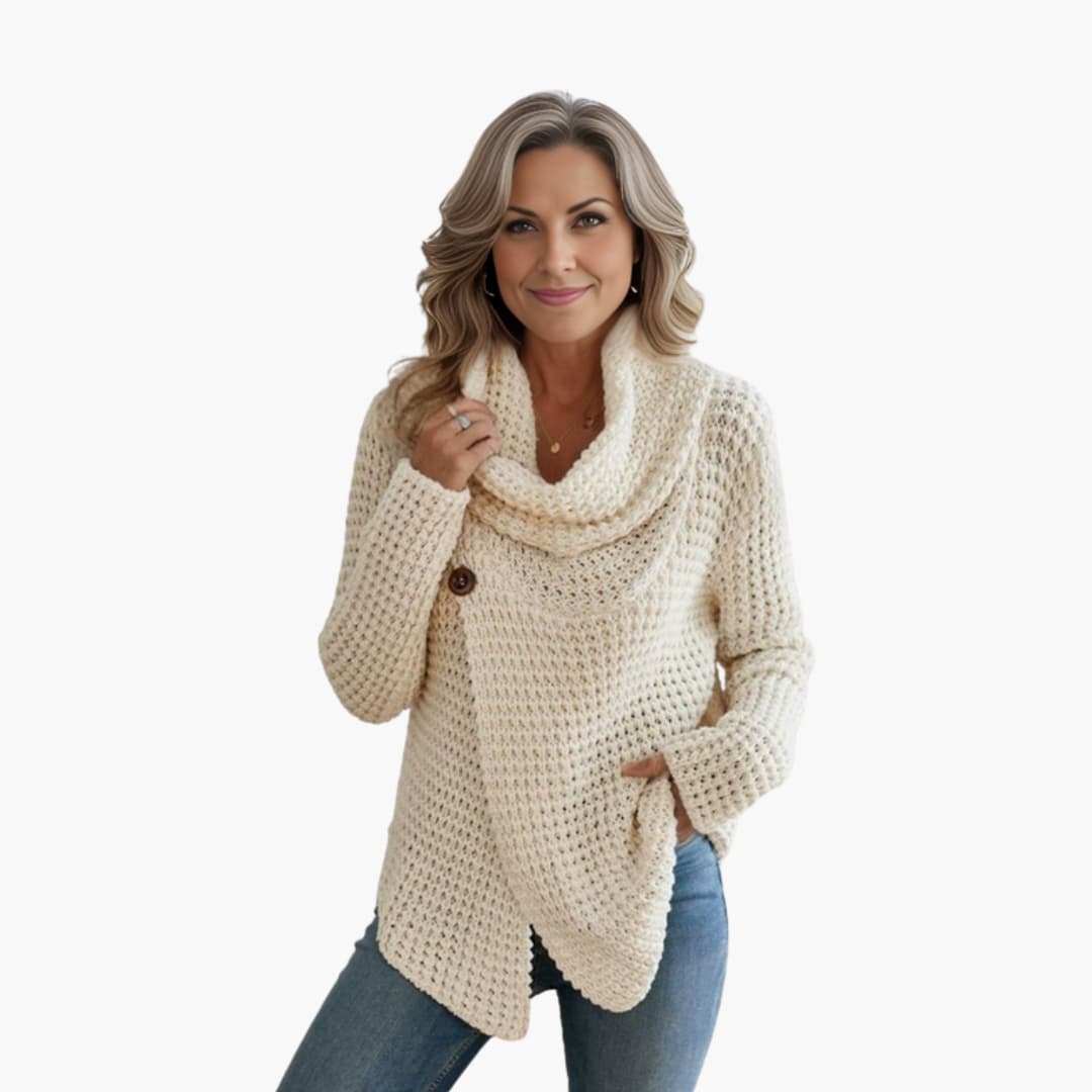 Strickpullover für Damen mit geknöpftem Wasserfallausschnitt