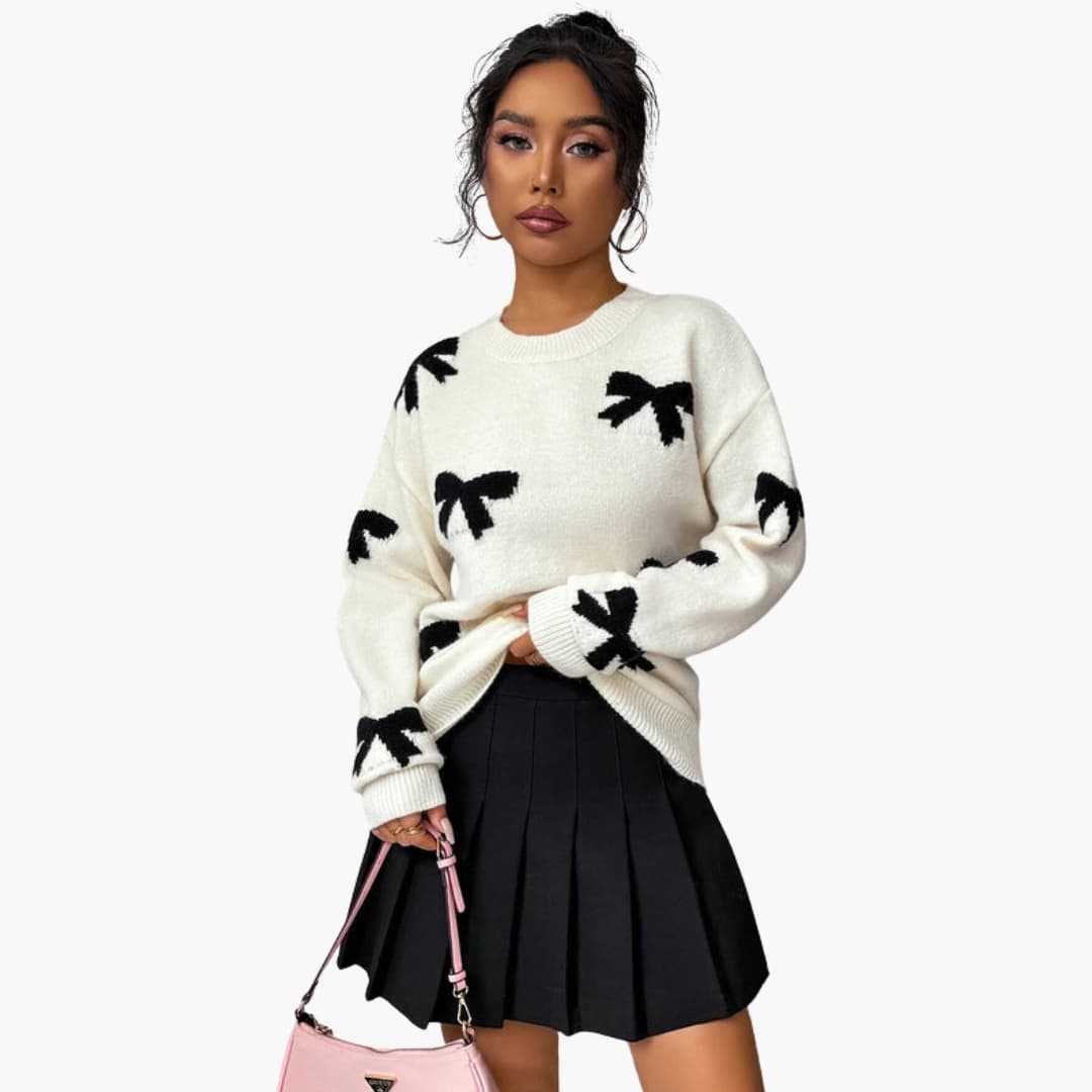 Pull en maille pour femme à motif nœuds et col rond