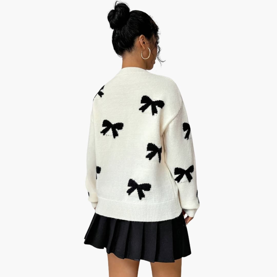 Pull en maille pour femme à motif nœuds et col rond