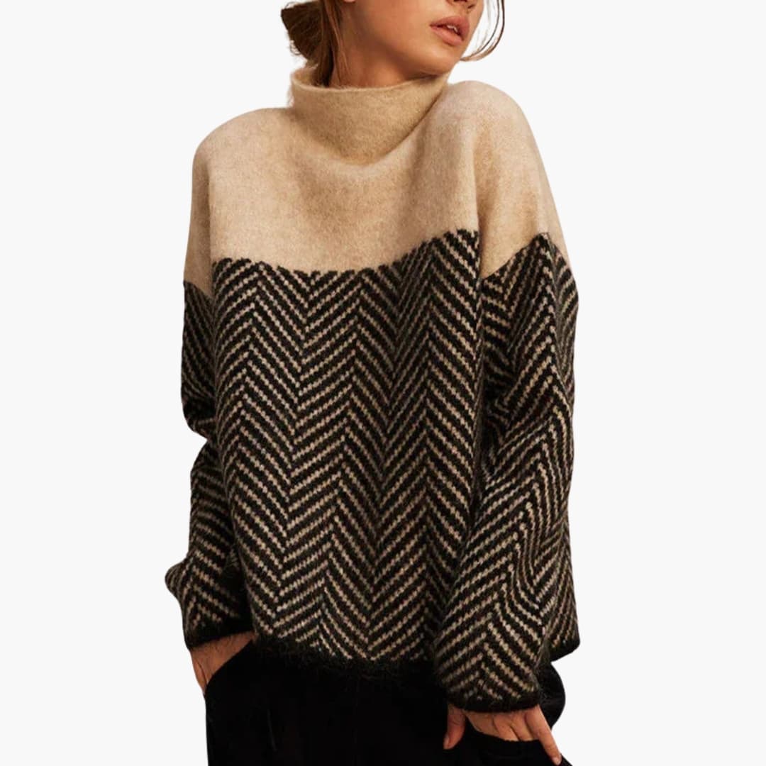 Women's mock neck sweater with chevron pattern