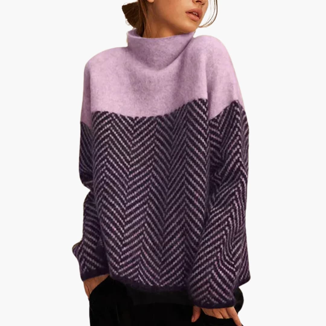 Women's mock neck sweater with chevron pattern