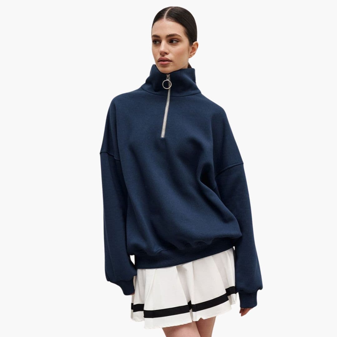 Damenpullover mit Stehkragen und Reißverschluss