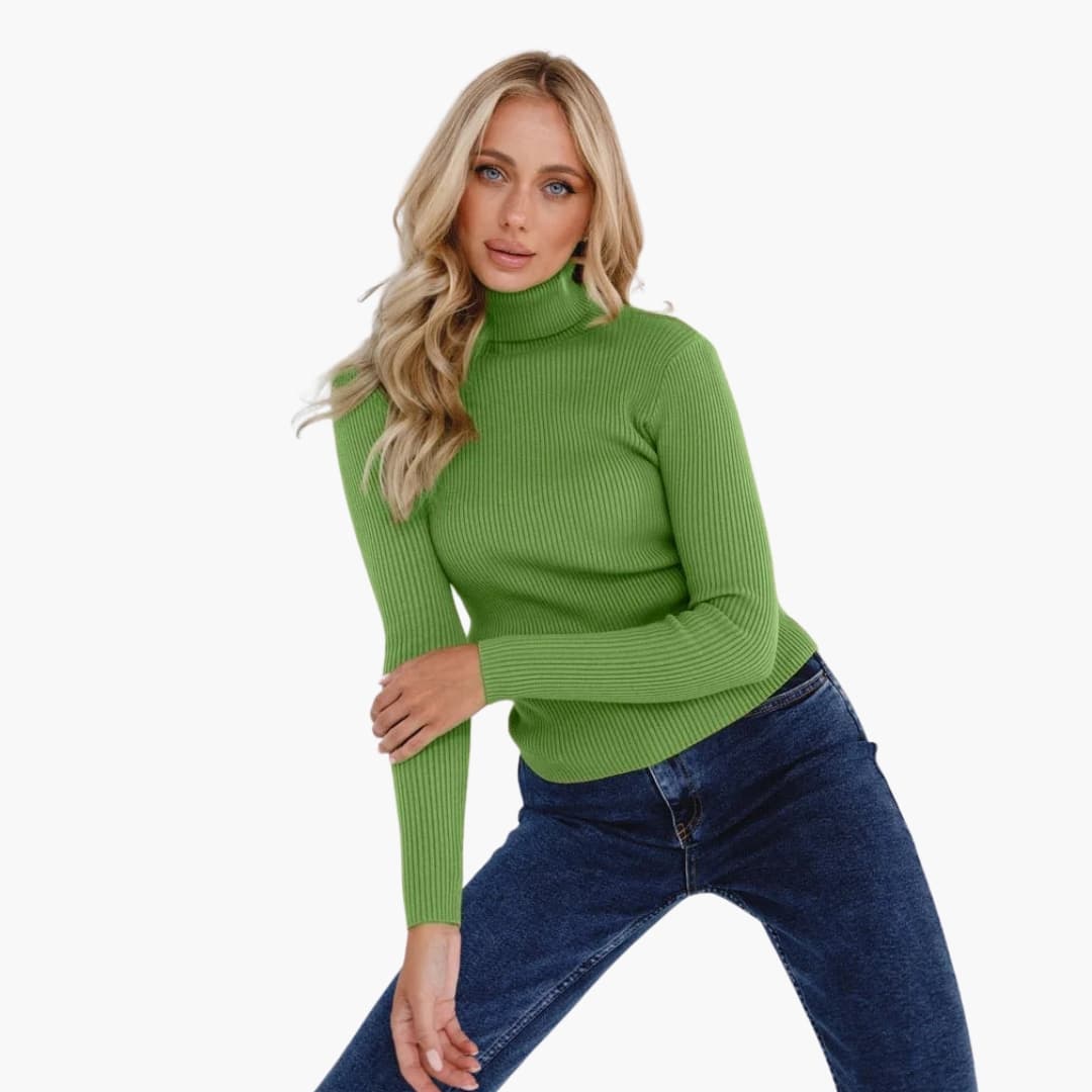 Damenpullover mit Rollkragen aus eng anliegendem Rippstrick
