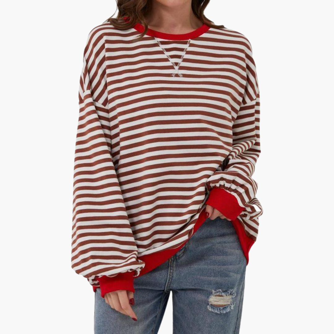 Pull femme à rayures avec finitions contrastées et coupe ample