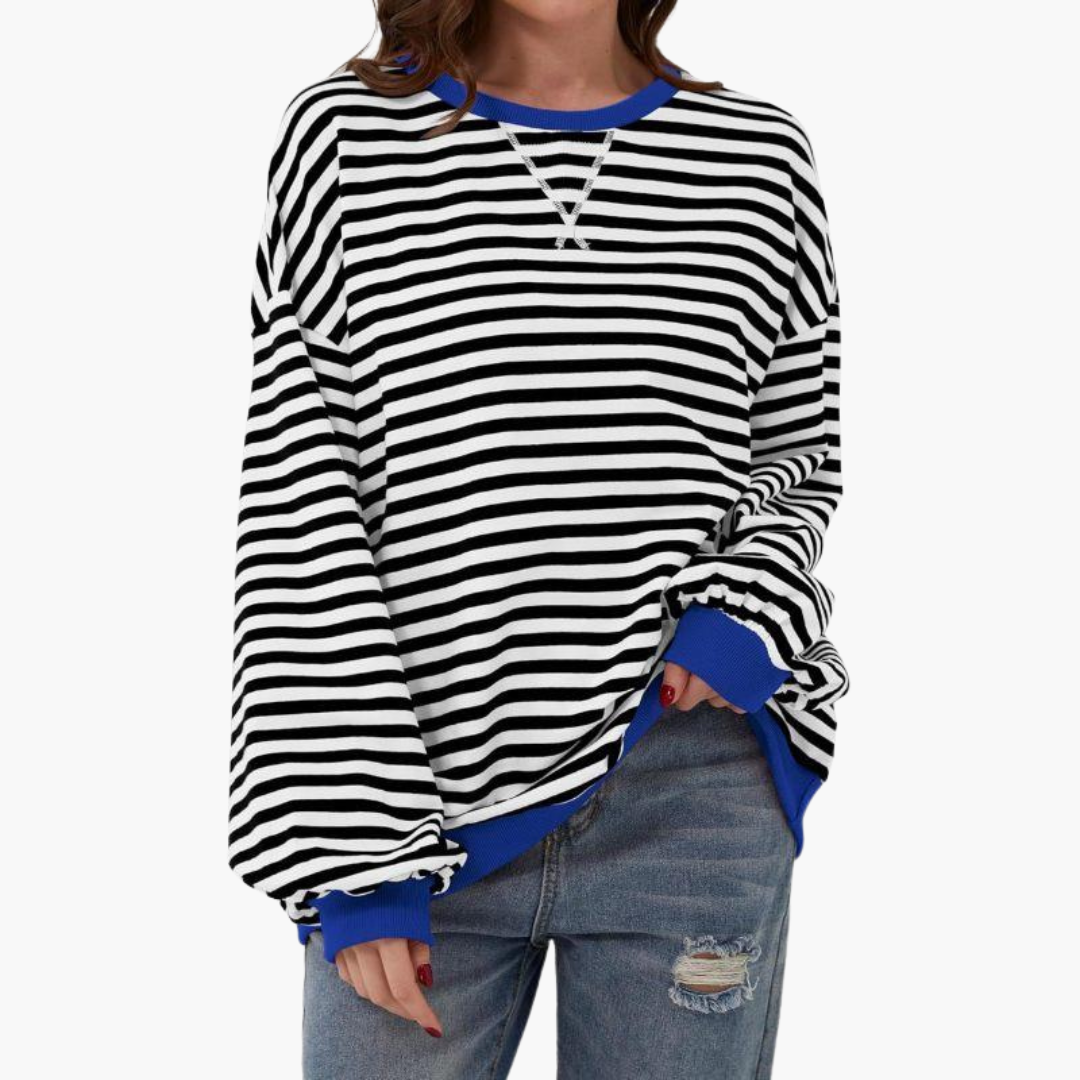 Pull femme à rayures avec finitions contrastées et coupe ample