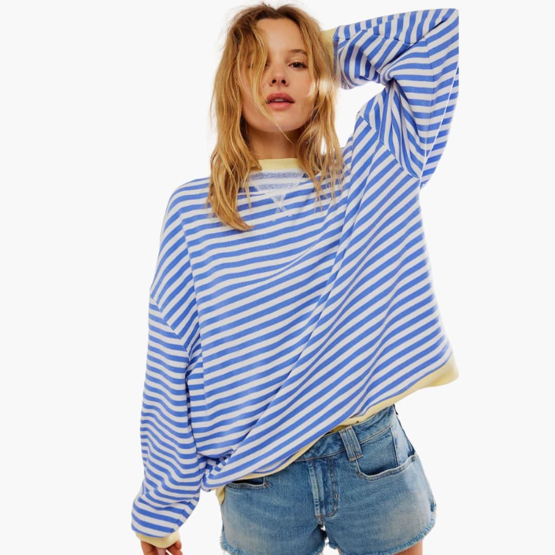 Pull femme à rayures avec finitions contrastées et coupe ample