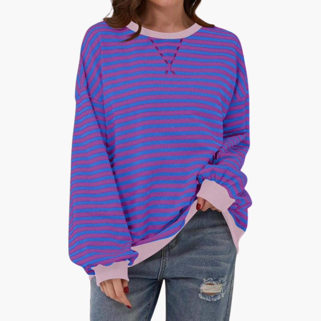 Pull femme à rayures avec finitions contrastées et coupe ample